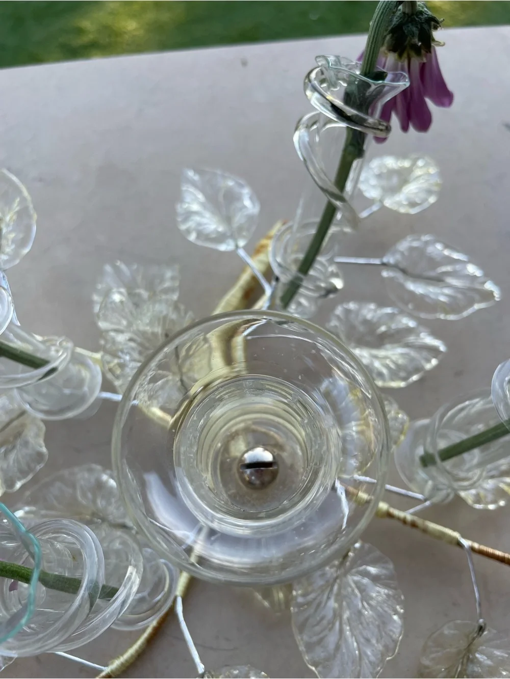 Vintage Murano Style Glass Flower Candelabra Centerpiece Venetian Epergne Tussie